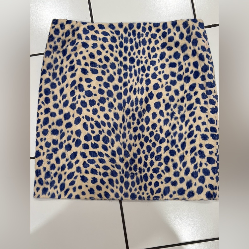 Akris Punto Leopard‎ Print Blue and Cream Faux Fur Skirt Sz 10